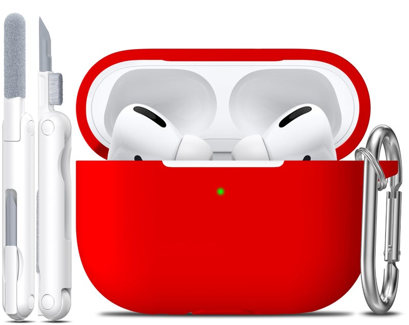 R-fun for iPods Pro 2nd/1st Generation Case with Cleaner Kit,Soft Silicone Protective Case Cover for Apple AirPods Pro 2/1 for Women Men,AirPods Pro Accessories with Keychain,Red - Image 1